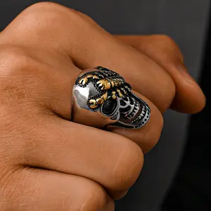Gothic Hip-hop Punk Style Scorpion Skull Stainless Steel Men's Ring for Daily Parties, Halloween Gift Accessories