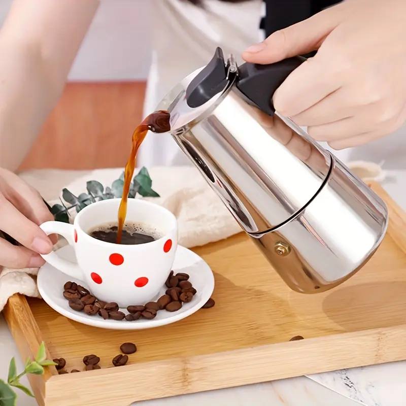 2/4/6/9 cup stainless steel Moka pot straight body espresso coffee maker, Metal Coffee Maker, Italian coffee equipment, professional home and camping coffee pot, Stainless Steel Percolator Coffee Pot