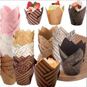 50pcs multi-color large capacity practical baking cake paper holder tulip stripe pattern paper cup Mafen cup Mafen cake oil proof paper holder cup