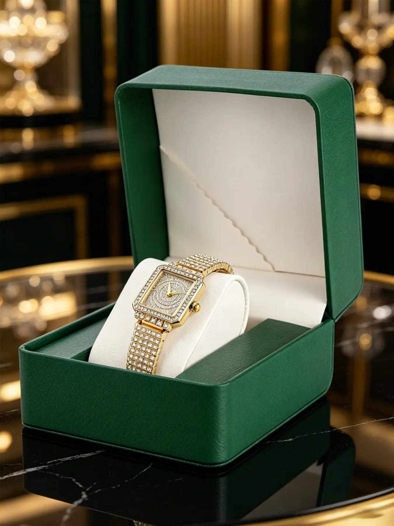 Diamond Watch For Women Luxury Brand Ladies Gold Square Watch Minimalist Analog Quartz Movt Unique Female Iced Out Watch Wristwatch