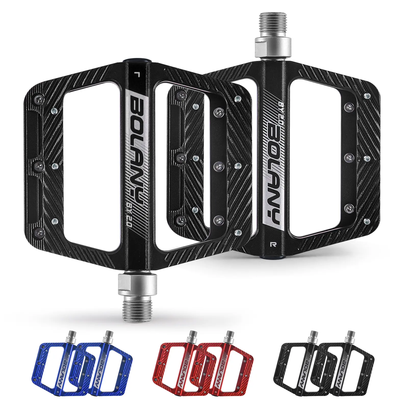 BOLANY Mountain Bike Pedals 3 Bearings Aluminum Alloy Flat Pedals, CNC Crafted, Dual-Sided Anti-Slip