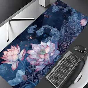 Lotus Pattern Desk Mat, Large Game Mouse Pad, Aesthetic Desktop Decoration Protection Pad, Non-slip Rubber Pad, Suitable for Laptop, Desktop Computer Games, Desk Accessories