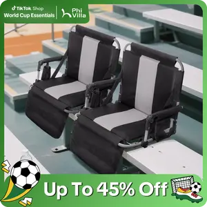 PHI VILLA Stadium Seat for Bleachers Portable Outdoor Floor Folding Stadium Chair with Armrest, Back Support, Cup Holder, Mesh Bag and Hide Hooks