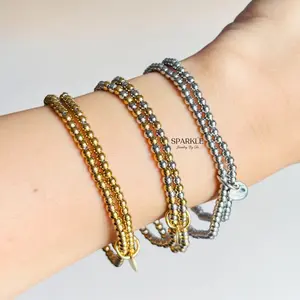 Duo Beads Bracelet | Stainless Steel 18k gold plated | 7” adjustable elastic 