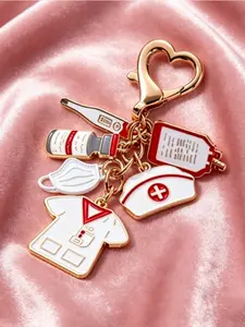 Classic Multicolor Nurse Hat Thermometer Pill Mask Heartbeat Keychain Bag Charm Gift for Nurses Doctors, Alloy Material, Perfect Present, Trendy Cute Keychain For Bags