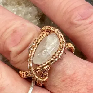 All Natural Quartzite Handmade Stainless Wire Wrapped Ring with Unique Design and Elegant Copper Accents