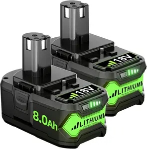 2Pack Upgraded 8.0Ah Replacement for Ryobi 18V Battery Lithium Compatible with Ryobi 18 Volt Battery ONE+ Plus P102 P103 P104 P105 P106 P108 P107 P109 P190 PBP002 PBP003 PBP004 PBP005 Power Tools