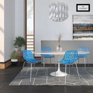 212 MAIN Minimalist Modern Asbury Dining Chair - 4-Seat Set with Cutout Back, Chromed Legs, Stackable Design, 31.5x20.75x21 in., Blue (AC16BU4), Four Seats