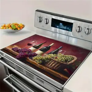 Grape & Wine Glass Pattern Gas Stove Cooktop Panel Protector Cover, 1 Count Easy To Clean Heat & Scratch Resistant, Range Burner Stove Top Protectors, Stove Plate