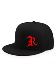 2D Flat - Unisex Adjustable Flat Brim Baseball Cap - Breathable Streetwear Hip-Hop Hat with Bold Red 'R' Logo, Urban Fashion for Men & Women