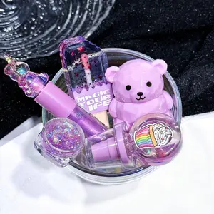 Cute Bear Lip Gloss Set Gift Box for Girls, Shimmer Lipgloss, Glitter Lipgloss, Adorable Cosmetic Gifts, Perfect for Birthday and Special Occasions, Cute Beauty Products