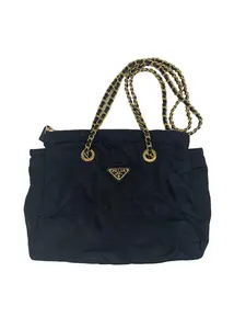 Pre-owned PRADA Vintage Black Quilted Nylon Chain Tote Bag/WJ02104542/4542