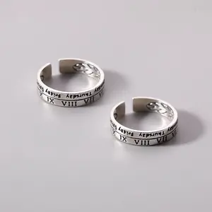 2pcs-Internet celebrity ins cold wind retro Roman numeral ring niche design men's and women's couple ring ring tail ring