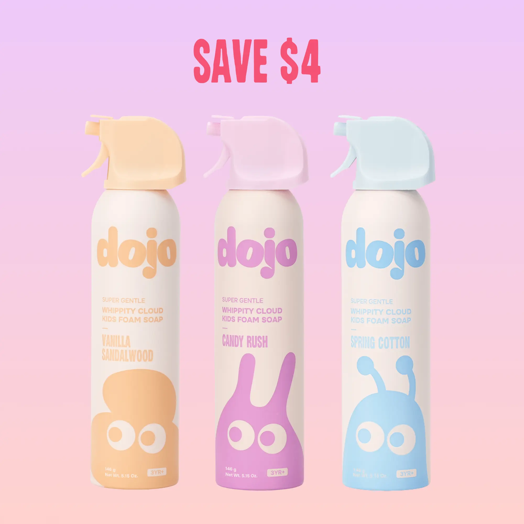 Dojo 3ct Variety Pack Foaming Squishy Shapeable Glycerin Soap - Gentle Body Wash for Kids