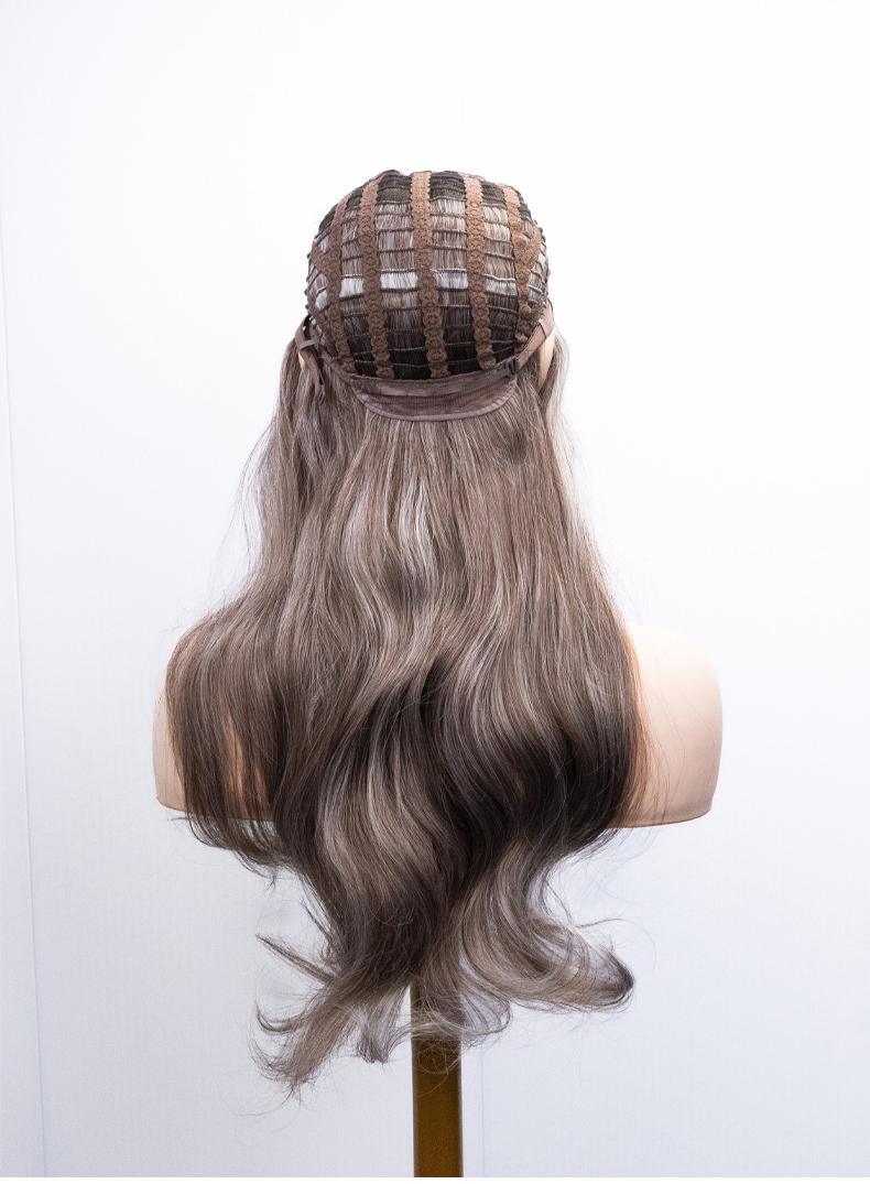 Sunnymay 28-inch layered women’s synthetic wig, ELODIE Tribeca Tiramisu, long curly, ash brown/mixed blonde, glueless, ready to wear, knotless fashion wig