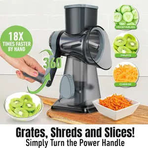 Rotary Cheese Grater Cheese Shredder, Cheese Grater Handheld with Strong Suction Base,Kitchen Vegetable Slicer 3 Replaceable Stainless Drum Blades for Fruit, Food, Nuts,Easy to Use Clean (Blue)