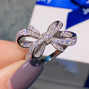 A Stylish And Elegant Women'S Ring Featuring a Cute Bow Design, Set with Synthetic Zirconia Stones, Perfect for Daily Wear, Parties, And As a Birthday Gift (Without Box).