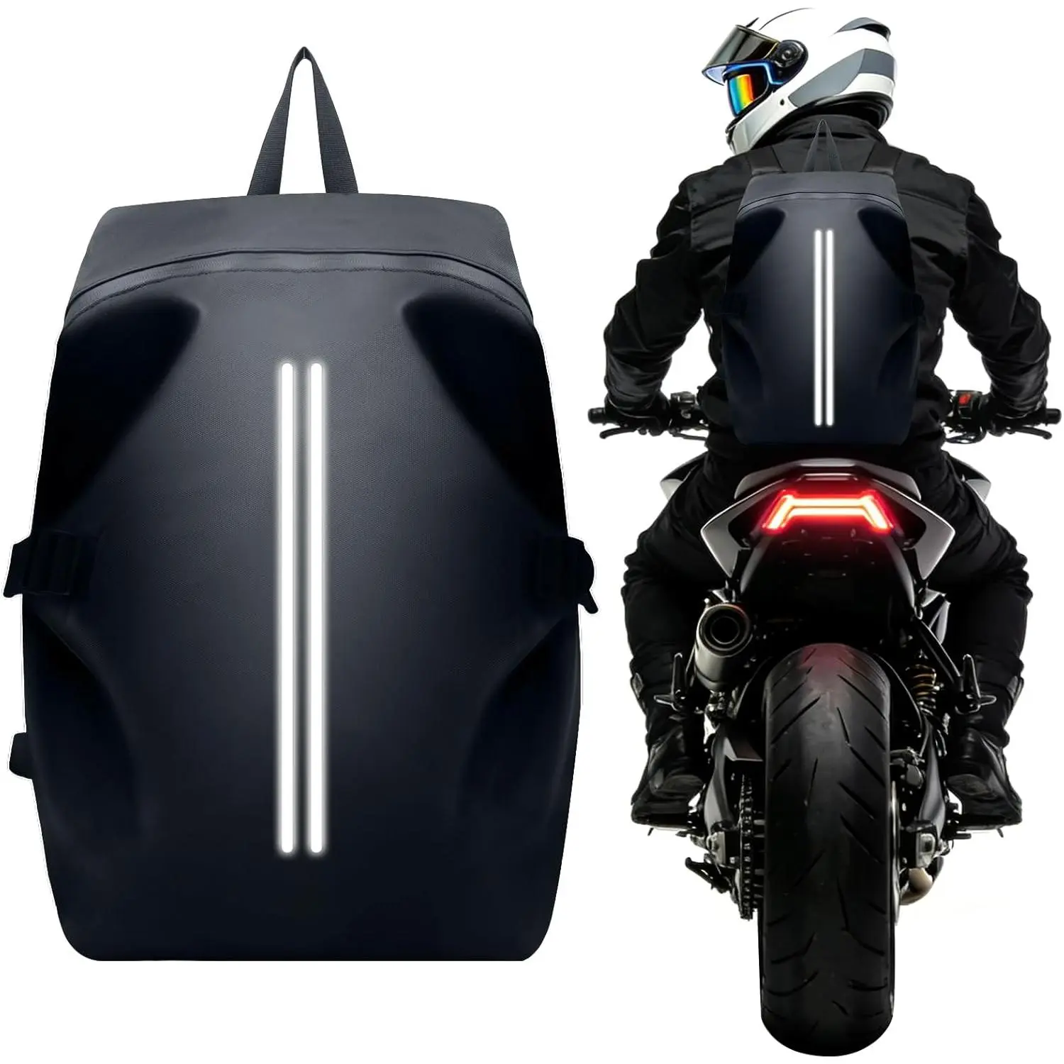 Motorcycle Backpack - Waterproof Helmet Backpack with Reflective Strips, Large Capacity Durable Cycling Backpacks for Men, Motorcycle Accessories Gear for Commuting & Outdoor Sports