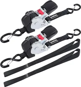 Retractable Ratchet Straps Self Retractable Tie Down Straps 1200Lb Break Strength Heavy Duty 12ft for Motorcycle, Dirt Bike, Moving Cargo, Car, Truck Accessories (2, 1" x12')