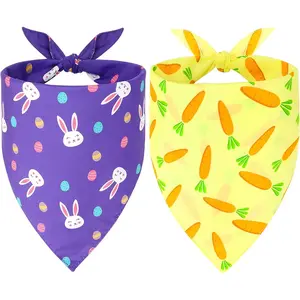 Vivifying Easter Dog Bandanas - 2 Pack Festive Pet Accessories with Cute Bunny and Carrot Patterns, Perfect for Easter Celebrations (X-Large, Purple & Yellow)