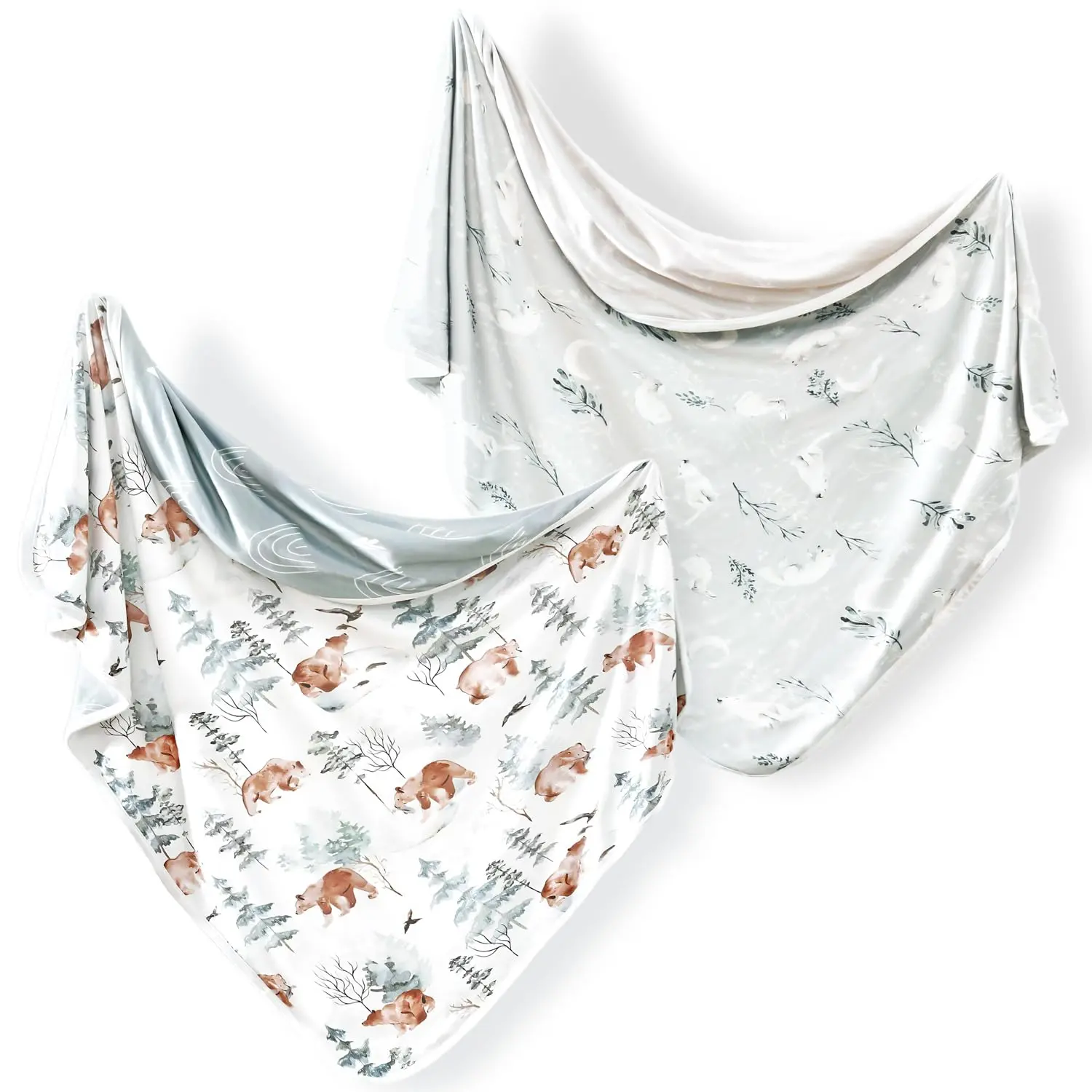 Blankets 2 Pack Super Soft Jersey Knit Swaddle Blankets for   and , Double Layer Receiving Blankets 34 x 44 Extra Large for Swaddling, Bear & Snow Wolf