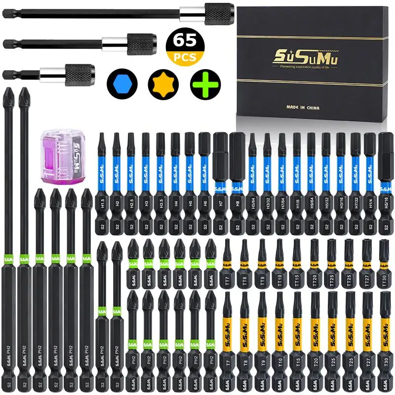 Magnetic Screwdriver Bit Set, S2 Steel Cross Head Drill Bit Set, Impact Driver Electric Screwdriver Drill Bits Set, Power Tool Accessories
