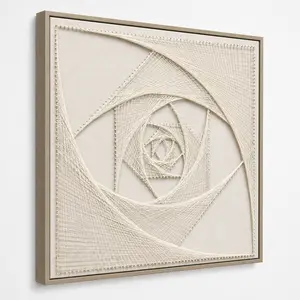 31.5inch" 3D String Art Wall Decor, Framed Handmade Nail & Thread Geometric Wall Art, Neutral Home Decor for Living Room Bedroom Entryway