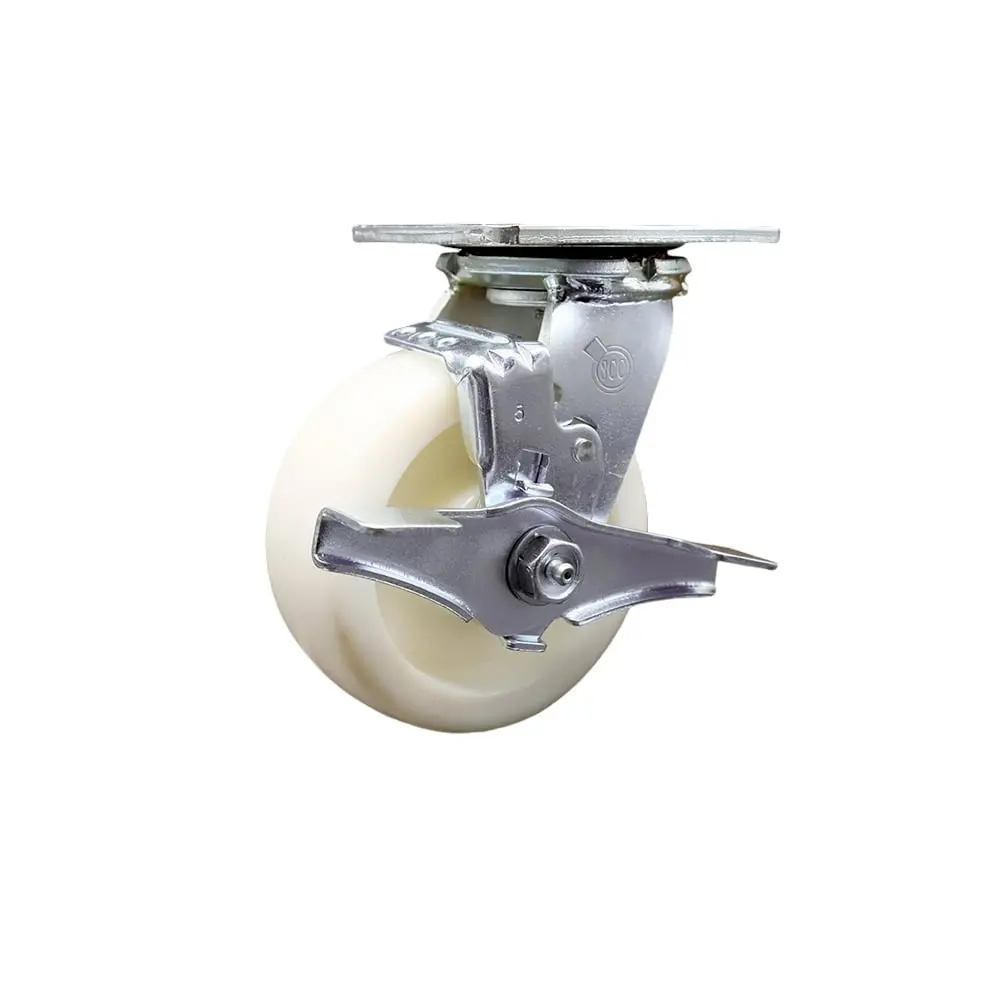 Service Caster SCC-30CS520-NYB-TLB Heavy Duty Swivel Top Plate Caster with Top Lock Brake & 5 in. Nylon Wheel with Ball Bearings - 900 lbs Capacity per Caster