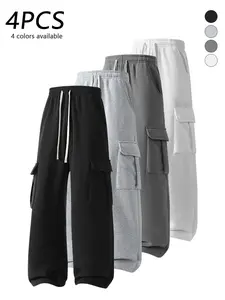 4-pack men’s cargo jogger pants with wide legs, versatile design, adjustable drawstring elastic waistband, breathable soft fabric, side pocket design