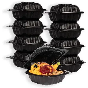 MULMEHË Mineral Filled Polypropylene Plastic Hinged Take Out Food Containers, 6X6X3, Vented Single Compartment, Black, 250 per Case MULMEHË