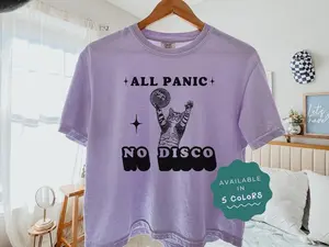 All Panic No Disco Cat Boxy Tee, Funny Cat Meme Graphic Shirt, Emo Humor Aesthetic