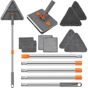 Baseboard Cleaner Tool with Handle, Collapsible Wall Mop with 83 inch Extension Pole, Wall Cleaner Mop with Squeegee, 8 Reusable Cleaning Pads for Cleaning Floor, Window, Cabinet and Ceiling