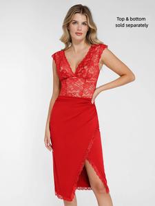 Popilush Lace Built-in Shapewear Deep V-Neck Bodysuit Detachable Skirt Tummy Control Adjustable Womenswear Vneck