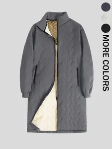 Men's Long Fleece Lined Quilted Coat, Warm Parka Jacket, Casual Windproof Top, Fall Winter Fashion Outerwear