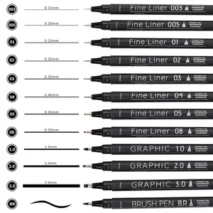 Fineliner Pens  Black Drawing Art 12 Archival Pen Waterproof Ink Set Artist Supplies Inking Markers Sketch Outline Precision And Sketching Kit