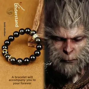 Black Myth Wukong Black Gold And Silver Stone Red Agate Bracelet Original Couple Men And Women Hot Bracelet