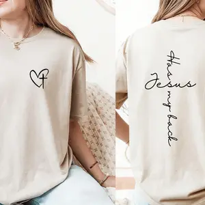 Unisex "Jesus Has My Back" Christian T-Shirt Cross Font & Heart Cross Design Oversized Soft Cotton Short Sleeve Faith Healing Top