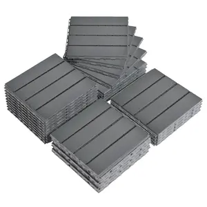 27 Pack Plastic Interlocking Deck Tiles, 11.8"x11.8" Waterproof Flooring Tiles for Indoor & Outdoor, Patio Decking with Wood Grain Finish & Non-Slip Pads for Porch, Poolside, Balcony, Dark Grey