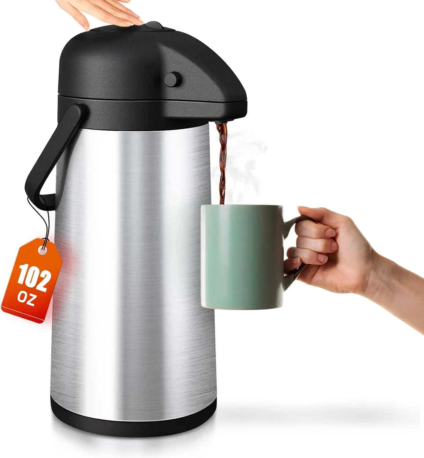 Coffee Carafe for Keeping Hot, 102oz/3L Large Capacity Airpot Coffee Dispenser with Pump, Insulated Stainless Steel Thermal for Hot/Cold Water Liquid Tea Chocolate for Hot Cocoa for Parties