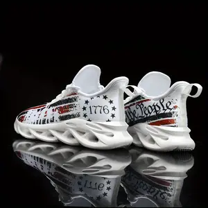 Our People's Patriotic Sneakers, American Flag Independence Day Theme, Animal Print Low-top Lace-up, Fabric Upper and Lower, EVA Sole, Multi-functional Casual Shoes Running White Closed Runner Training Athletic Trainer Footwear