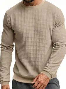 Men's Solid Color Shoulder Sweater, Loose Casual Fashion Long Sleeve Crew Neck Jumper for Spring & Fall, Fashion Men's Knitwear for Daily Wear
