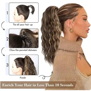 Yetta Long Wavy Claw Clip Ponytail Extension 18" Synthetic Curly Ponytail Extension Large Hair Volume Elegant Natural Fake Ponytail Synthetic Hairpiece Women Hairstyle Solution Fashion Accessory