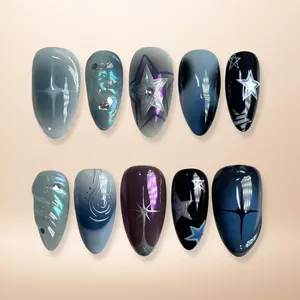 Y2K Metallic Press On Nails Abstract Lines Chrome Finish