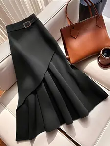 Women's Slim-Fitting Mermaid Hem Skirt, Plain Pattern Design, Long Style for Fall & Winter Seasons, Ideal for Formal Daily Commute Wear