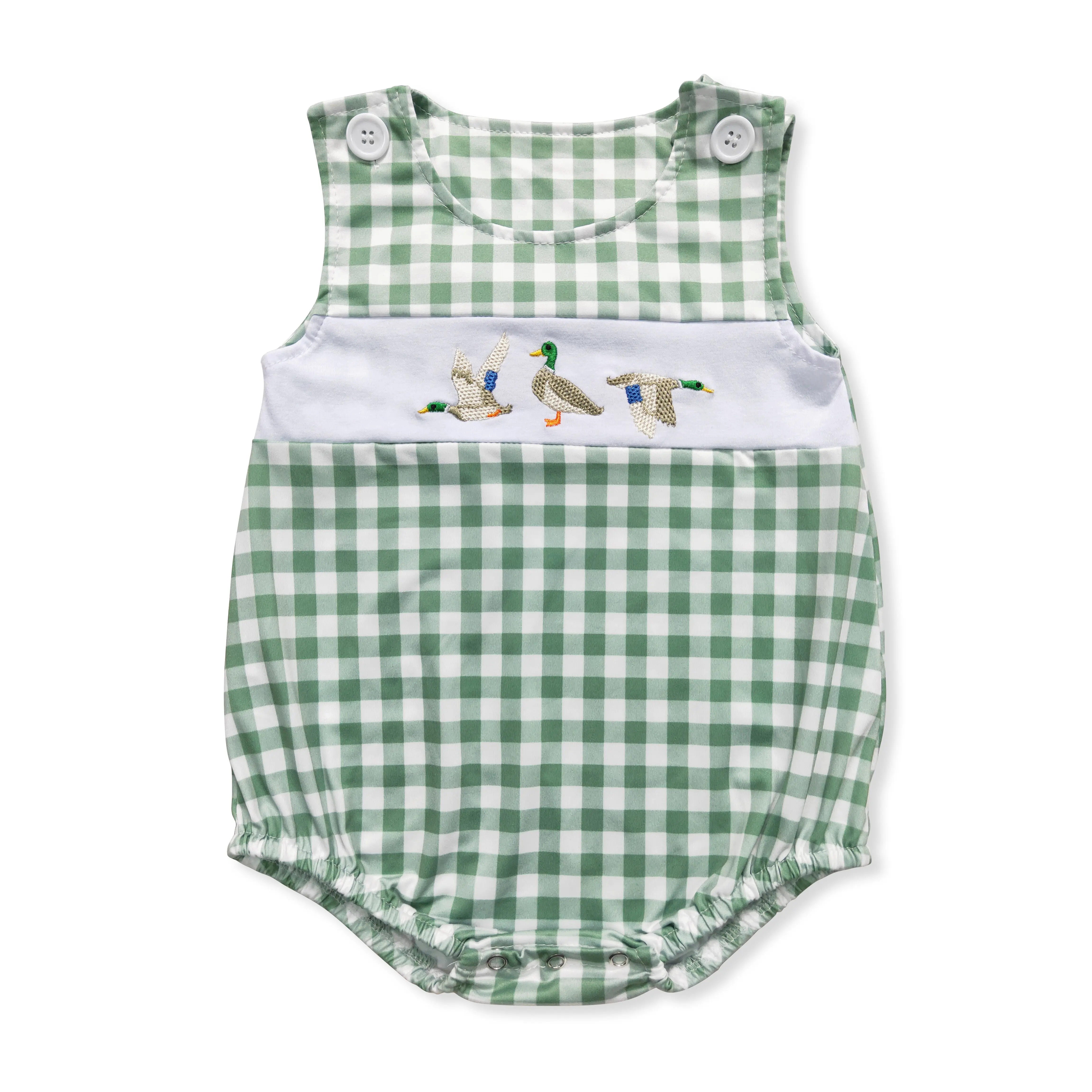 Baby Boys Clothing, Green Plaid Duck Print 1-Piece Bodysuit