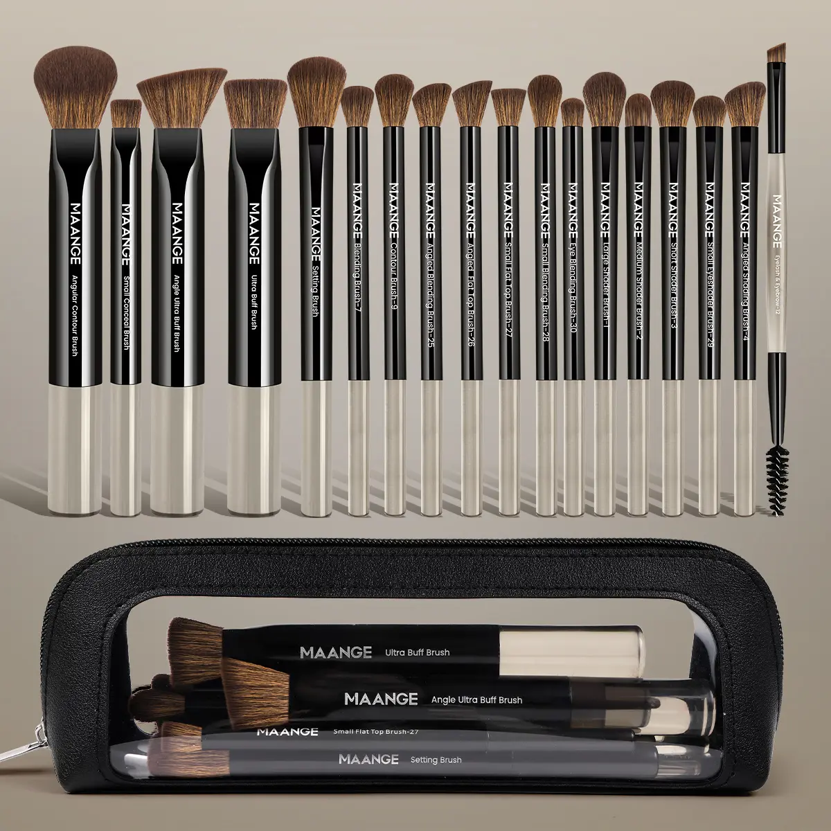 MAANGE 18pcs with Cosmetic Bag, Brush Kit, Contour Brush Concealer Brush Blending Brush Eyeshadow Brush Eyelash Brush Eyebrow Brush, Travel Makeup Tools, Makeup Accessories Gifts for Friends