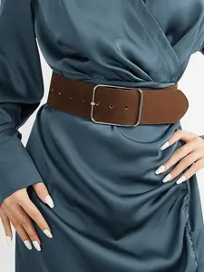 Women's Solid Color Metal Buckle Belt, Fashionable PU Leather Belt for Daily Clothing Decor, Trendy All-match & Exquisite Belt for Birthday Gift, Modern Buckle Belts