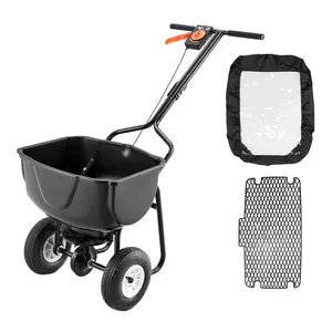Walk Behind Broadcast Spreader With 60 Lb Capacity, Push Spreader With Hopper Grate, Adjustable Spreading Width From 0 To 9.8 Feet, 8-Inch All-Terrain Pneumatic Tires, Garden And Lawn Fertilizer And Seed Spreader For Lawn Care