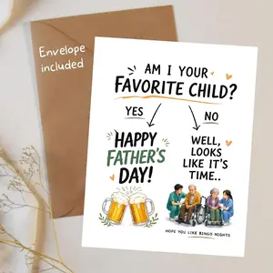 Humorous Father’s Day Greeting Card, Funny Favorite Child Question Card, Cute Dad Gift with Beer Design