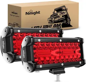 Nilight 6.5" LED Light Pod Red Triple Row 2PCS 120W Flood Spot Combo Driving Fog Lights Fishing Hunting Safety Signal Deck Trailer Lights for UTV Pick-up Van Boat Tractor eyelightscar lights Vehicle Lamp